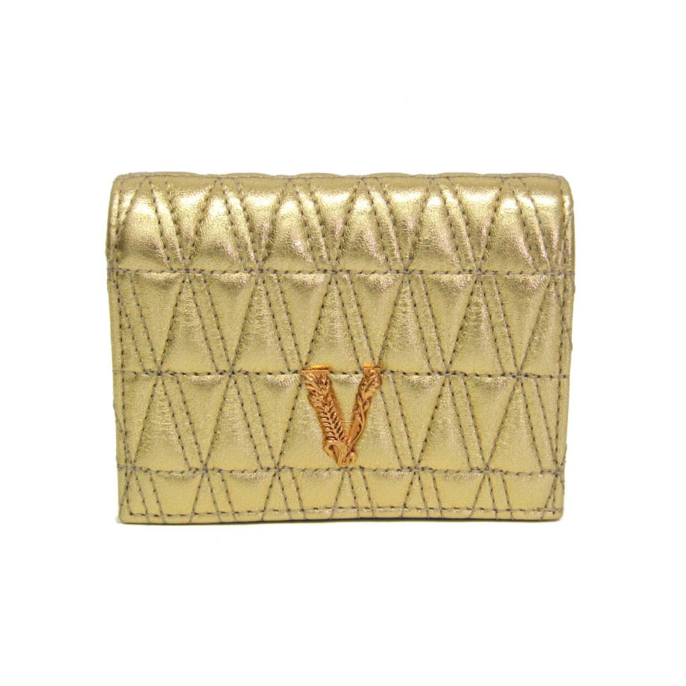 Versace Visetos Quilted Leather Compact Wallet Women's Leather Wallet (bi-fol...